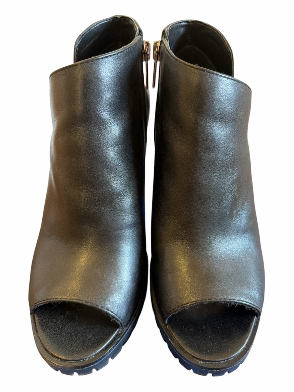 Vince Camuto Hevana Black Leather Peep-Toe Platform Booties - Size 7.5